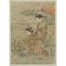 Suzuki Harunobu: Two Women with Reeds and Waterside Cottages - Museum of Fine Arts