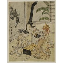 鈴木春信: Courtesan and Attendant Playing Sugoroku, with an Actor Watching - ボストン美術館