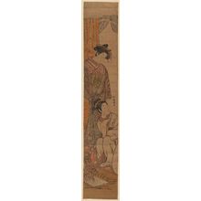 Isoda Koryusai: Courtesans beside a Fire (Ihosaku of the Wakanaya, kamuro Takeno and Mumeno) - Museum of Fine Arts