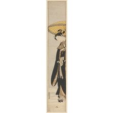 Suzuki Harunobu: Young Woman in Black Coat Walking in Snow with an Umbrella - Museum of Fine Arts