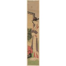 鈴木春信: Standing Courtesan with Screen and Bedding - ボストン美術館