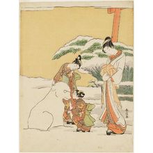 Suzuki Harunobu: Courtesan Watching Two Kamuro Make a Snow Dog - Museum of Fine Arts