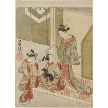 鈴木春信: Courtesan and Two Kamuro Playing with a Dog - ボストン美術館