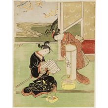 Suzuki Harunobu: Sunset Glow of the Lamp, from the series Eight Views of the Parlor (Zashiki hakkei) - Museum of Fine Arts