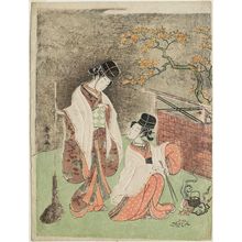 Suzuki Harunobu: Women Dressed as Palace Attendants Burning Leaves to Heat Sake - Museum of Fine Arts