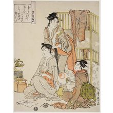 Kitagawa Utamaro: Poem by Suikô Shônin: Woman Having Her Hair Arranged, from an untitled series with kyôka poems - Museum of Fine Arts