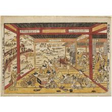Okumura Masanobu: Enjoying the Cool of the Evening at Ryôgoku Bridge, an Original Perspective Print (Ryôgoku-bashi yûsuzumi uki-e kongen) - Museum of Fine Arts