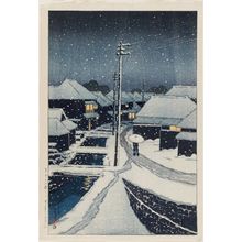 Kawase Hasui: Evening Snow at Terashima Village (Yuki ni kure no Terashima mura), from the series Twelve Scenes of Tokyo (Tôkyô jûnidai) - Museum of Fine Arts
