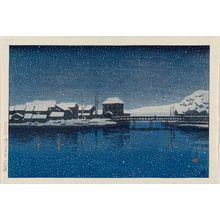 Japanischer Druck "Port of Ebisu on Sado Island (Sado Ebisu minato), from the series Souvenirs of Travel II (Tabi miyage dai nishû)" von Kawase Hasui, 川瀬巴水 (Kawase Hasui)