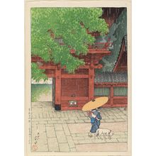 Kawase Hasui, 川瀬巴水 (Kawase Hasui)创作的日本版画《Early Summer Rain at the Sannô Shrine (Samidare furu Sannô), from the series Twelve Scenes of Tokyo (Tôkyô jûnidai)》