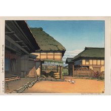 Japanischer Druck "Autumn at a Farmhouse in Ayashi, Miyagi Prefecture (Nôka no aki [Miyagi-ken Ayashi])" von Kawase Hasui, 川瀬巴水 (Kawase Hasui)