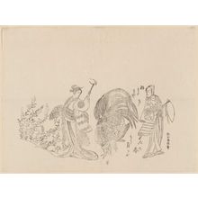 Suzuki Harunobu: Actors Matsumoto Kôshirô III and Nakamura Tomijûrô I with a Rooster - Museum of Fine Arts