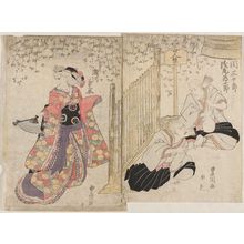 Utagawa Toyokuni I: Actors Seki Sanjûrô and Asao Tamejûrô as Priests (R) and Segawa Kikunojô as a Shirabyôshi Dancer (L) - Museum of Fine Arts