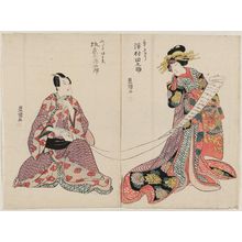 歌川豊国: Actors Sawamura Tanosuke as Yûgiri of the Ôgiya (R) and Bandô Mitsugorô as Fujiya Izaemon (L) - ボストン美術館