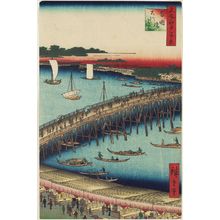 歌川広重: Ryôgoku Bridge and the Great Riverbank (Ryôgokubashi Ôkawabata), from the series One Hundred Famous Views of Edo (Meisho Edo hyakkei) - ボストン美術館
