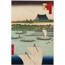 Utagawa Hiroshige: Teppôzu and Tsukiji Hongan-ji Temple (Teppôzu Tsukiji Monzeki), from the series One Hundred Famous Views of Edo (Meisho Edo hyakkei), here called One Hudred Views of Edo for Entertainment (Edo hyakkei yokyô) - Museum of Fine Arts