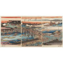 Utagawa Hiroshige: True View of Nihonbashi Bridge, Together with a Complete View of the Fish Market (Nihonbashi shinkei, narabi ni uoichi zenzu), from the series Famous Places in the Eastern Capital (Tôto meisho) - Museum of Fine Arts