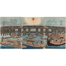 歌川広重: Pleasure Boats at Ryôgoku Bridge in the Eastern Capital, a Triptych (Tôto Ryôgoku yûsen no zu, sanmaitsuzuki) - ボストン美術館