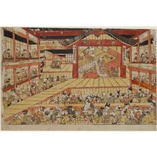 Japanischer Druck "Scene from the Play Kanadehon Chûshingura at the Ichimura Theater" von Okumura Masanobu, 奥村政信 (Okumura Masanobu)