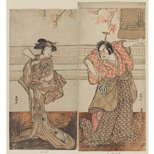 Katsukawa Shunko: Actors Arashi Hinasuke as Watanabe Choshichi (R) and Nakamura Kumejiro as Choshichi's Wife (L) - Museum of Fine Arts
