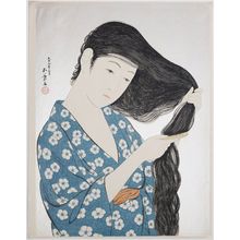 Hashiguchi Goyo: Woman in Blue Combing her Hair - Museum of Fine Arts