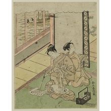 鈴木春信: Courtesan Reading a Letter While Being Massaged by Her Kamuro - ボストン美術館