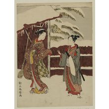 Suzuki Harunobu: Young Couple by a Gate in Snow - Museum of Fine Arts