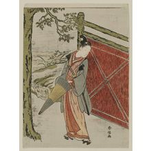 Suzuki Harunobu: Young Man with Umbrella beside a Fence - Museum of Fine Arts