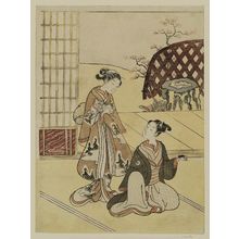 Suzuki Harunobu, 鈴木春信 (Suzuki Harunobu)による浮世絵「Young Woman Holding Cat and Young Man Holding Mouse」