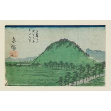 Utagawa Hiroshige: Hiratsuka: Kôrai-ji Temple Hill, Morokoshi Plain, and Distant View of Mount Ôyama (Kôrai-ji-yama, Morokoshi-ga-hara, Ôyama enbô), cut from sheet 2 of the series Cutouts for the Fifty-three Stations (Gojûsan tsugi harimaze) - Museum of Fine Arts
