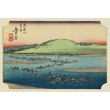 Utagawa Hiroshige: Kanaya: The Far Bank of the Ôi River (Kanaya, Ôigawa engan), cut from sheet 6 of the series Cutout Pictures of the Tôkaidô Road (Tôkaidô harimaze zue) - Museum of Fine Arts