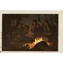 Japanese Print "In a Mountain Shelter (Yama no hanashi)" by Yoshida Hiroshi, 吉田博 (Yoshida Hiroshi)