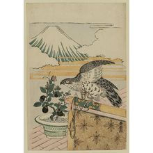 Isoda Koryusai: Dream Symbols of the New Year: Hawk, Eggplant and Mount Fuji - Museum of Fine Arts