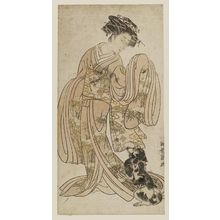 磯田湖龍齋: Young Woman Playing with Dog - ボストン美術館