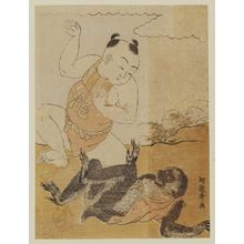 Isoda Koryusai: Boy Wrestling with Monkey - Museum of Fine Arts