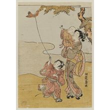 磯田湖龍齋: Mother and Child Watching a Boy Flying a Kite - ボストン美術館