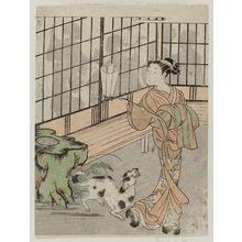 Isoda Koryusai: Courtesan and Dog in Garden outside a Party Room - Museum of Fine Arts