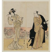 勝川春章: Actors Matsumoto Kôshirô IV as Yuranosuke (R) and Nakamura Rikô I as a Courtesan (L) - ボストン美術館