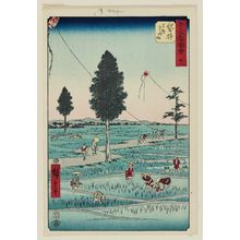 Utagawa Hiroshige: No. 28, Fukuroi: Famous Tôtômi Kites (Fukuroi, meibutsu Enshû tako), from the series Famous Sights of the Fifty-three Stations (Gojûsan tsugi meisho zue), also known as the Vertical Tôkaidô - Museum of Fine Arts
