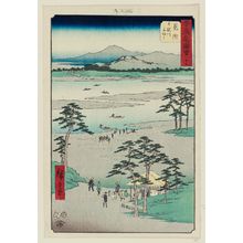 Utagawa Hiroshige: No. 29, Mitsuke: Ferry on the Tenryû River (Mitsuke, Tenryûgawa funewatashi), from the series Famous Sights of the Fifty-three Stations (Gojûsan tsugi meisho zue), also known as the Vertical Tôkaidô - Museum of Fine Arts