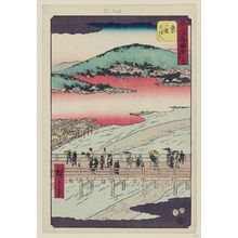Utagawa Hiroshige: No. 55, Kyoto: The Great Bridge at Sanjô (Kyô, Sanjô Ôhashi), from the series Famous Sights of the Fifty-three Stations (Gojûsan tsugi meisho zue), also known as the Vertical Tôkaidô - Museum of Fine Arts
