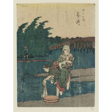 Utagawa Hiroshige: Okazaki, from the series Fifty-three Stations [of the Tôkaidô Road] (Gojûsan tsugi), also known as the Jinbutsu Tôkaidô - Museum of Fine Arts