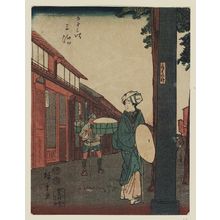 歌川広重: Mishima, from the series Fifty-three Stations [of the Tôkaidô Road] (Gojûsan tsugi), also known as the Jinbutsu Tôkaidô - ボストン美術館