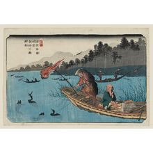 Keisai Eisen: No. 55, Kôdo: Cormorant Fishing Boats on the Nagae River (Kôdo, Nagaegawa ukaibune), from the series The Sixty-nine Stations of the Kisokaidô Road, here called The Stations of the Kiso Road (Kisoji no eki) - Museum of Fine Arts