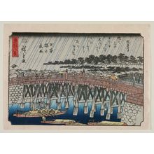 Japanischer Druck "Night Rain at Nihonbashi Bridge (Nihonbashi no yau), from the series Eight Views of the Eastern Capital (Tôto hakkei)" von Utagawa Hiroshige, 歌川広重 (Utagawa Hiroshige I)