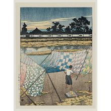 Japanischer Druck "Evening at the Kamo River in Kyoto (Kyôto Kamogawa no yûgure), from the series Selected Views of Japan (Nihon fûkei senshû)" von Kawase Hasui, 川瀬巴水 (Kawase Hasui)