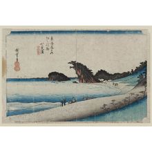 日本版画 "Distant View of Enoshima from Seven-Mile Beach (Shichiri-ga-hama Enoshima enbô), from the series (?) The Enoshima Road on the Tôkaidô (Tôkaidô no uchi Enoshima michi)" 由 Utagawa Hiroshige, 歌川広重 (Utagawa Hiroshige I) 创作