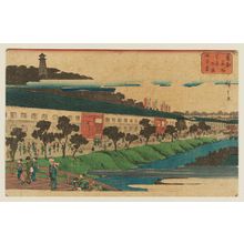 Utagawa Hiroshige: Akabane Bridge and Suiten Shrine in Shiba (Shiba Akabane Suitengû), from the series Famous Places in the Eastern Capital (Tôto meisho) - Museum of Fine Arts