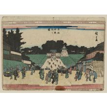 Utagawa Hiroshige, 歌川広重 (Utagawa Hiroshige I)创作的日本版画《Kagura Hill in Ushigome (Ushigome Kagurazaka no zu), from the series Famous Hills in the Eastern Capital (Tôto meisho saka-zukushi no uchi)》