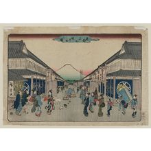 Japanese Print "View of Suruga-chô (Suruga-chô no zu), from the series Famous Places in the Eastern Capital (Tôto meisho)" by Utagawa Hiroshige, 歌川広重 (Utagawa Hiroshige I)